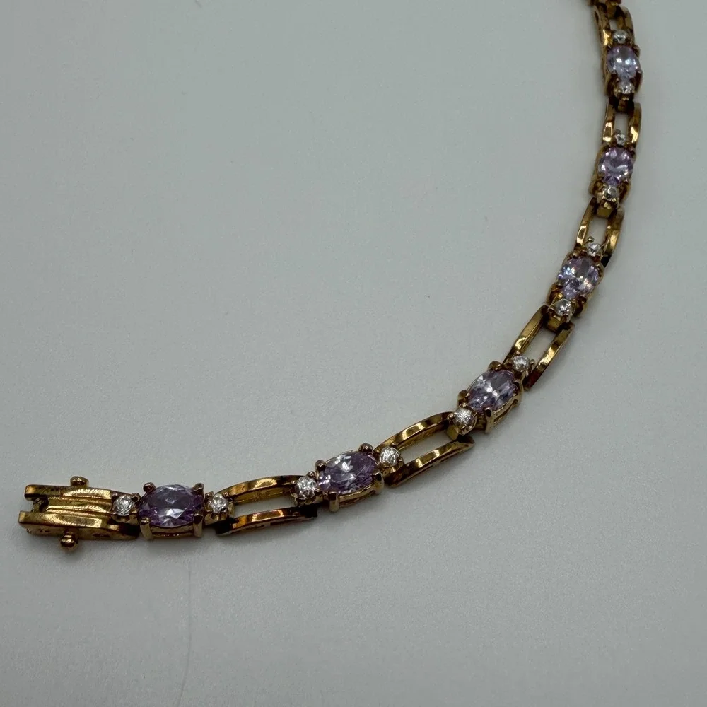 Gold Plated Sterling Silver Lavender Cubic‎ Zirconia Tennis Bracelet